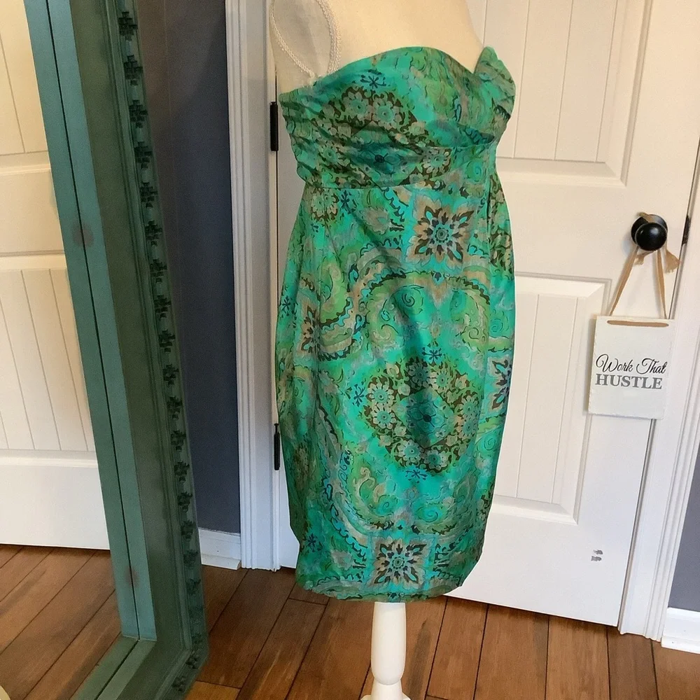 J. Crew Strapless Turquoise and Green Silk Dress - Picture 3 of 6